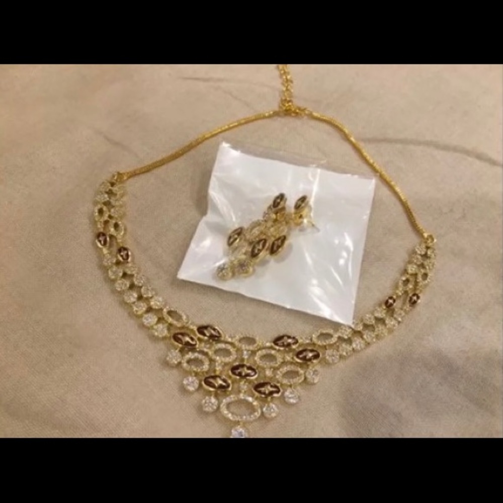 Indian Pakistani Brown AD Necklace & Earring Set